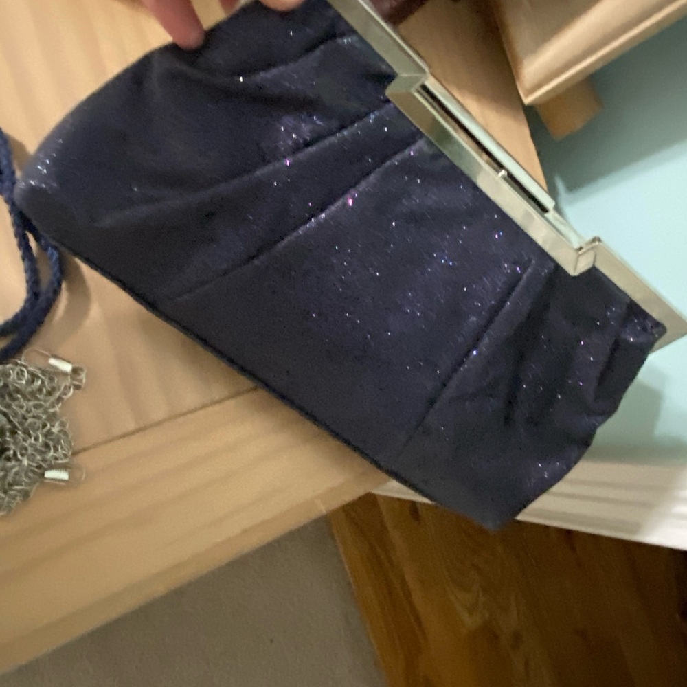 Metallic navy blue clutch